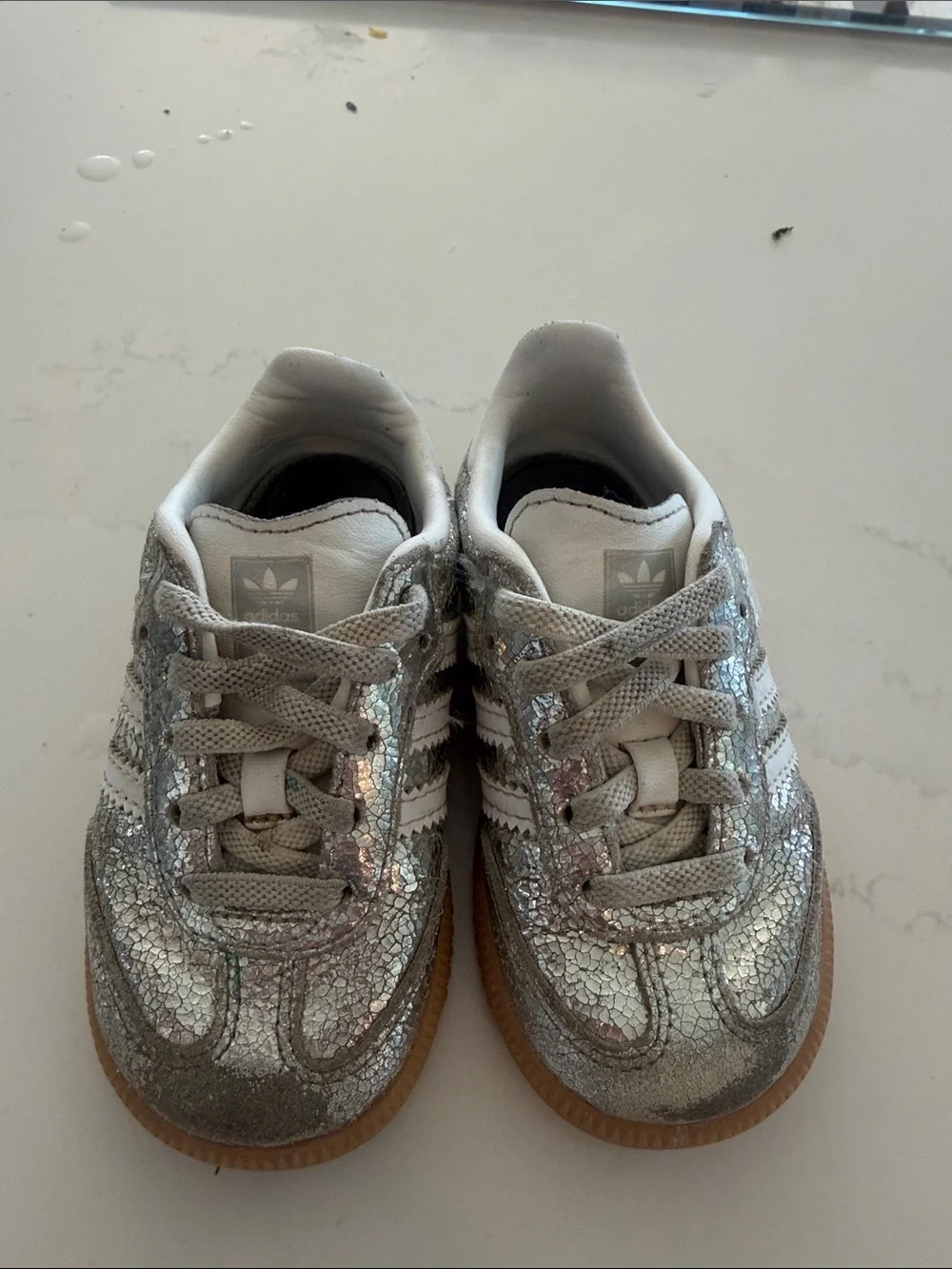adidas Kids Silver Glitter Sneakers - White Stripes